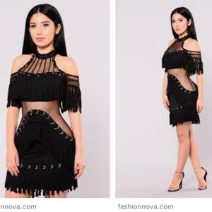 Main Attraction Black Fringe Mesh Dress
